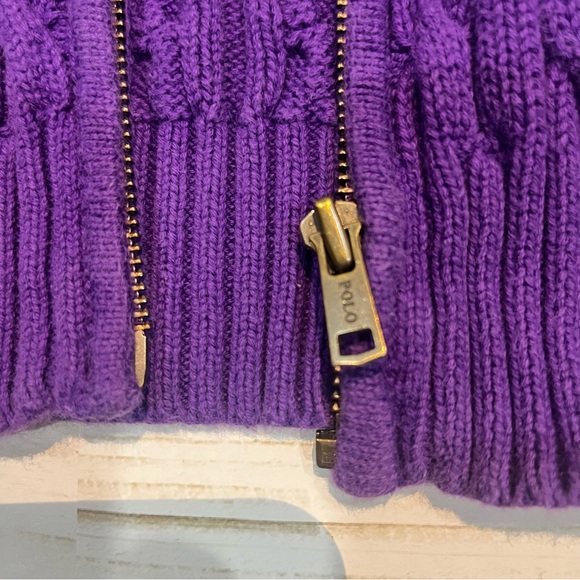 Ralph Lauren Big Girls Mini Cable Cotton Full Zip Hoodie Sz 6 Color Purple - Picture 6 of 11